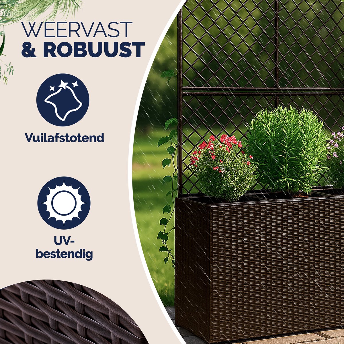 Casaria Polyrattan Plantenbak met Klimrek – 3 Bloembakken – 83x31x146 cm – Bruin — afbeelding 4