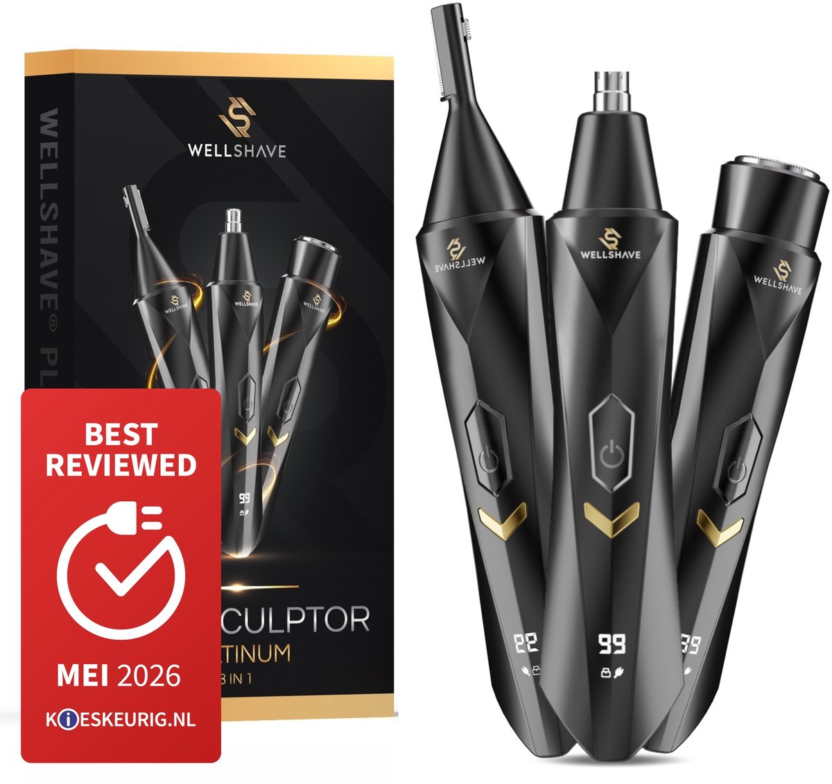 Wellshave 3 in 1 Neustrimmer Platinum - All In One Wenkbrauw en Oorhaar trimmer - Neustrimmer Mannen - Wenkbrauw Trimmer - Neushaartrimmer