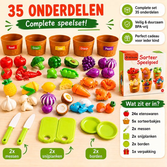 Sorteer Speelgoed Fruit Set - 35 Onderdelen - Speelgoed 1 Jaar - Speelgoed 2 Jaar - Speelgoed 3 Jaar - Montessori Speelgoed - Educatief Speelgoed - Jongens Speelgoed - Meisjes Speelgoed - Sensorisch Speelgoed - Kinderspeelgoed van Playfun — afbeelding 5