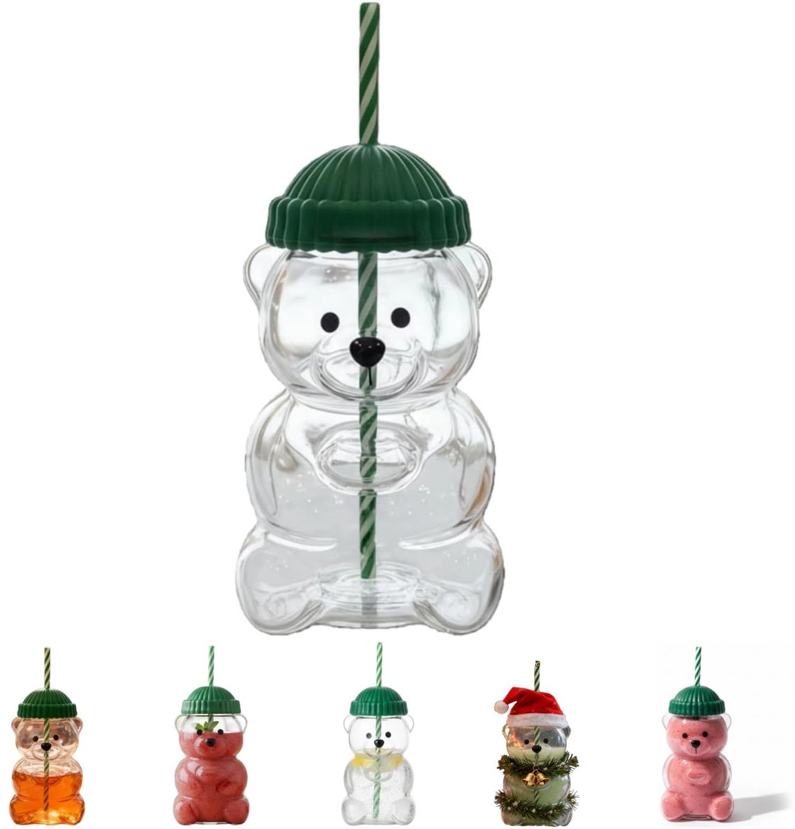 Dailygoods- Berenbeker 20 Oz - Glazen Beker met Rietje - Deksels - Sippy Cup Baby - Helderglazen Flesmok - Geschikt voor Smoothies/Boba/Ijskoffie