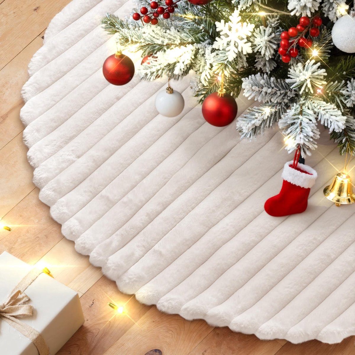 Dailygoods- Kerstboomrok 120 cm - Imitatiebont - Streepjespatroon - Duurzaam - Slijtvast - Feestelijke sfeer - Kerstboomdeken