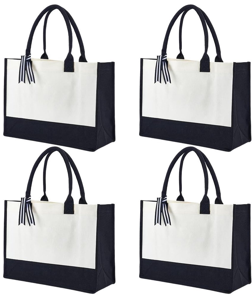 Dailygoods- Canvas Tas - 4 Stuks - Duurzaam - Ruime Boodschappentas - Herbruikbaar - Gepersonaliseerd Cadeau - Afmetingen 43 x 16,5 x 32 cm