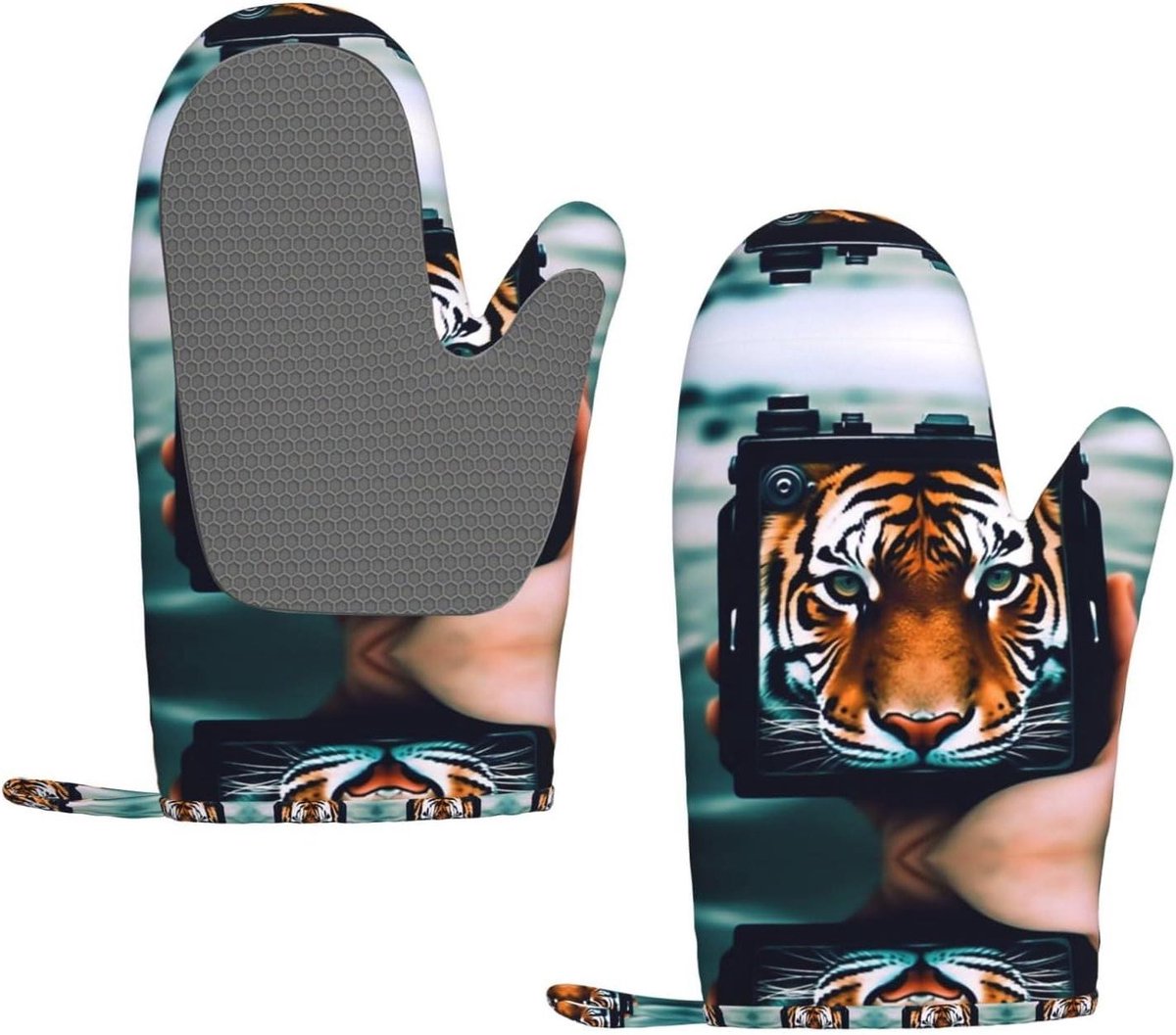 Ovenwanten Set - Keukenhandschoenen Hittebestendig - Veilig Koken - Waterdicht Polyester - Set van 2 - Zwart