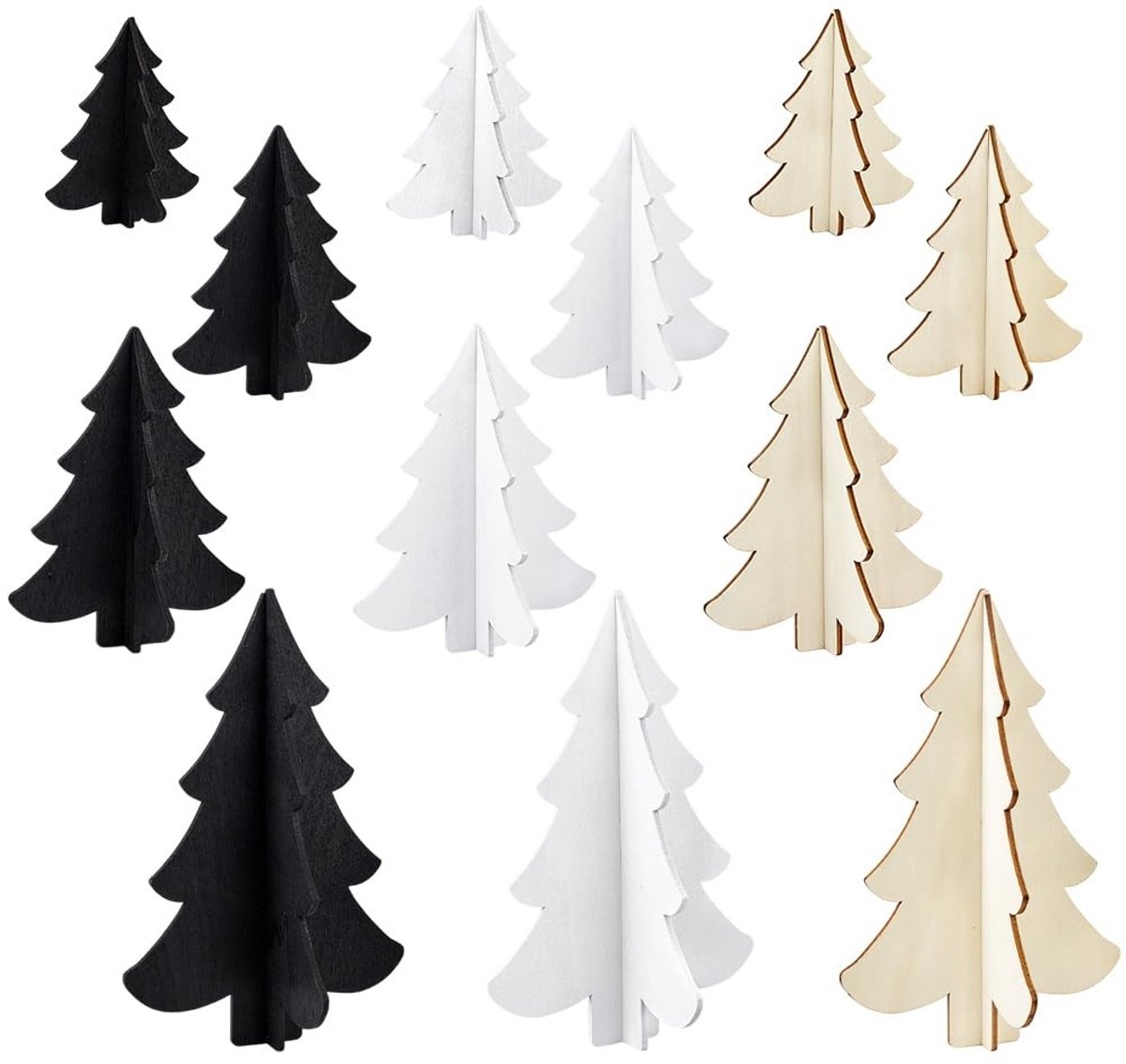 Dailygoods- Kerstboom Houten Ornamenten 24 Stuks - Tafelblad Decoratie - Gelaagde Dienbladen - Brede Toepassingen - 3 Kleuren - Afmetingen 100x80mm tot 200x130mm - Kerstdecoratie