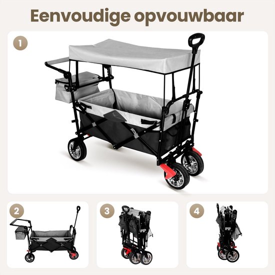 Bolderkar met dak - Bolderwagen Transportkar - Spullen Vervoeren - Vijfpuntsgordel en voetrem - 92x55x82cm - Grijs van Bolderkar — afbeelding 5