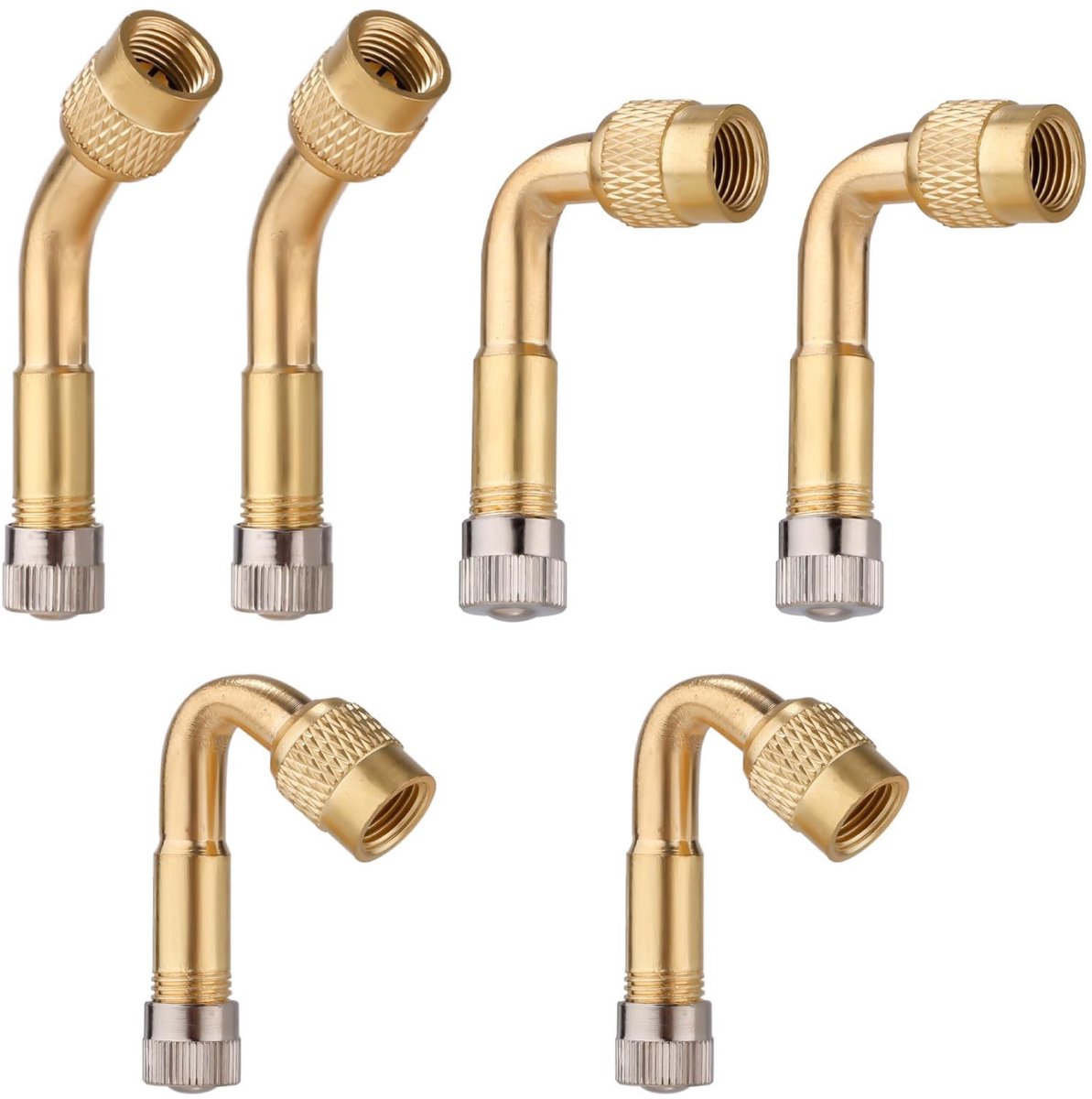 Dailygoods- Ventielverlenger 6 Stuks - Messing - 45/90/135 Graden - Ventielsteeladapter - Bandenaccessoire - Meerdere Hoekopties - Bandenklep