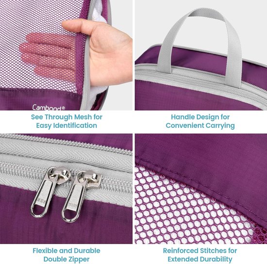 Compressie Verpakkingskubussen - Reisorganizers Koffer - Bagage Efficiënt Inpakken - Ruimtebesparend Ontwerp - 5 Set - Paars — afbeelding 2