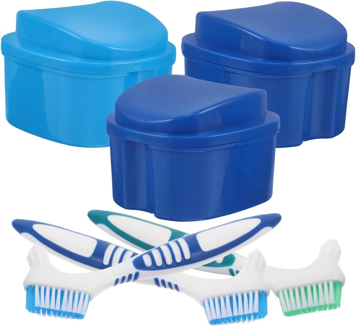 Kunstgebit Verzorgingsset - Reinigingsbakje met Borstel - Dagelijkse Mondhygiëne - Met Ventilatie - 3 Sets - Diverse Kleuren
