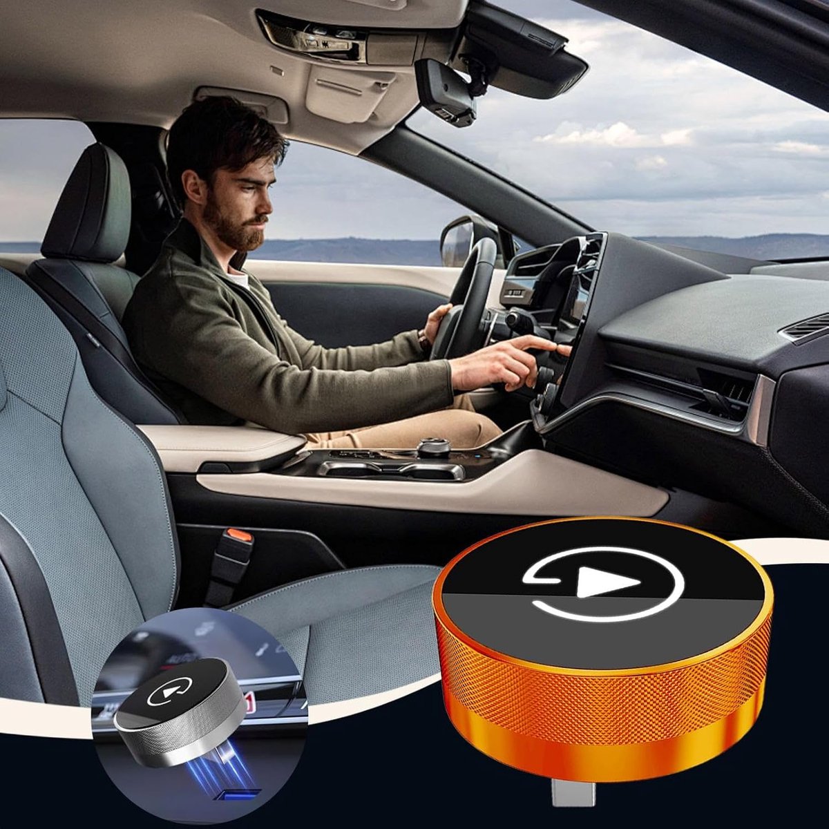 Draadloze Auto Adapter - Slimme Stekker - Video Muziek Bellen - Snelle Navigatie - 8x8x3 cm - Oranje