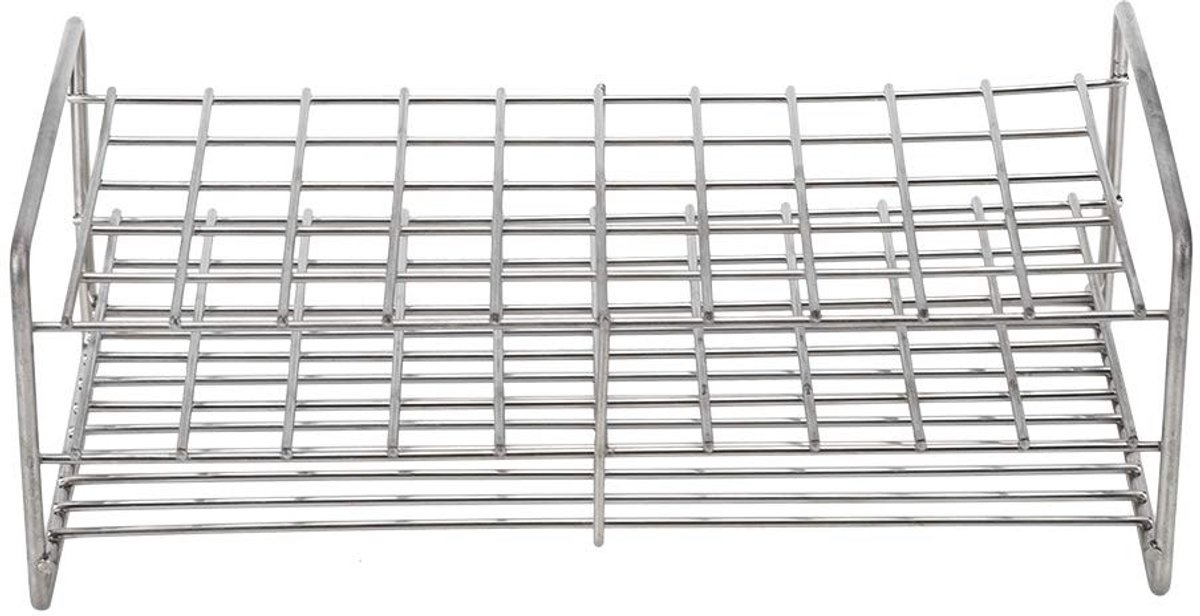 Dailygoods- Reageerbuisrek 50 Gaten - Roestvrij Staal - Met Handvat - Stabiliteit - Corrosiebestendig - Hoog Temperatuur Bestand - Reageerbuisstandaard