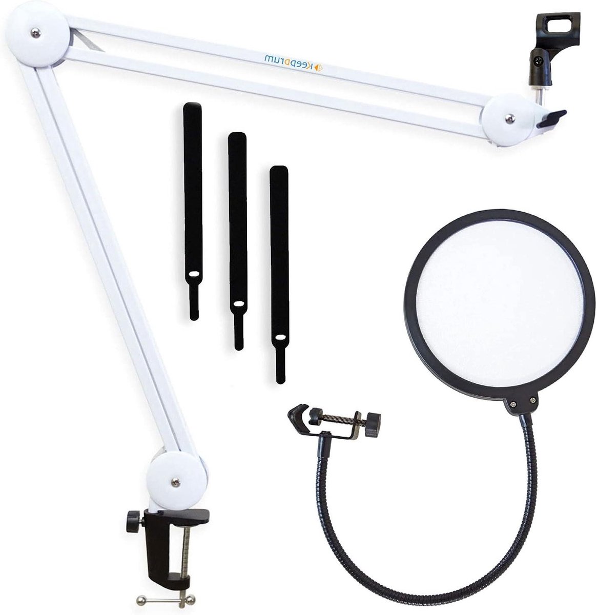 Microfoonarm Statief - Scharnierarm Tafel - Thuisstudio Opnames - 360 Graden Draaibaar - 100 cm Bereik - Wit