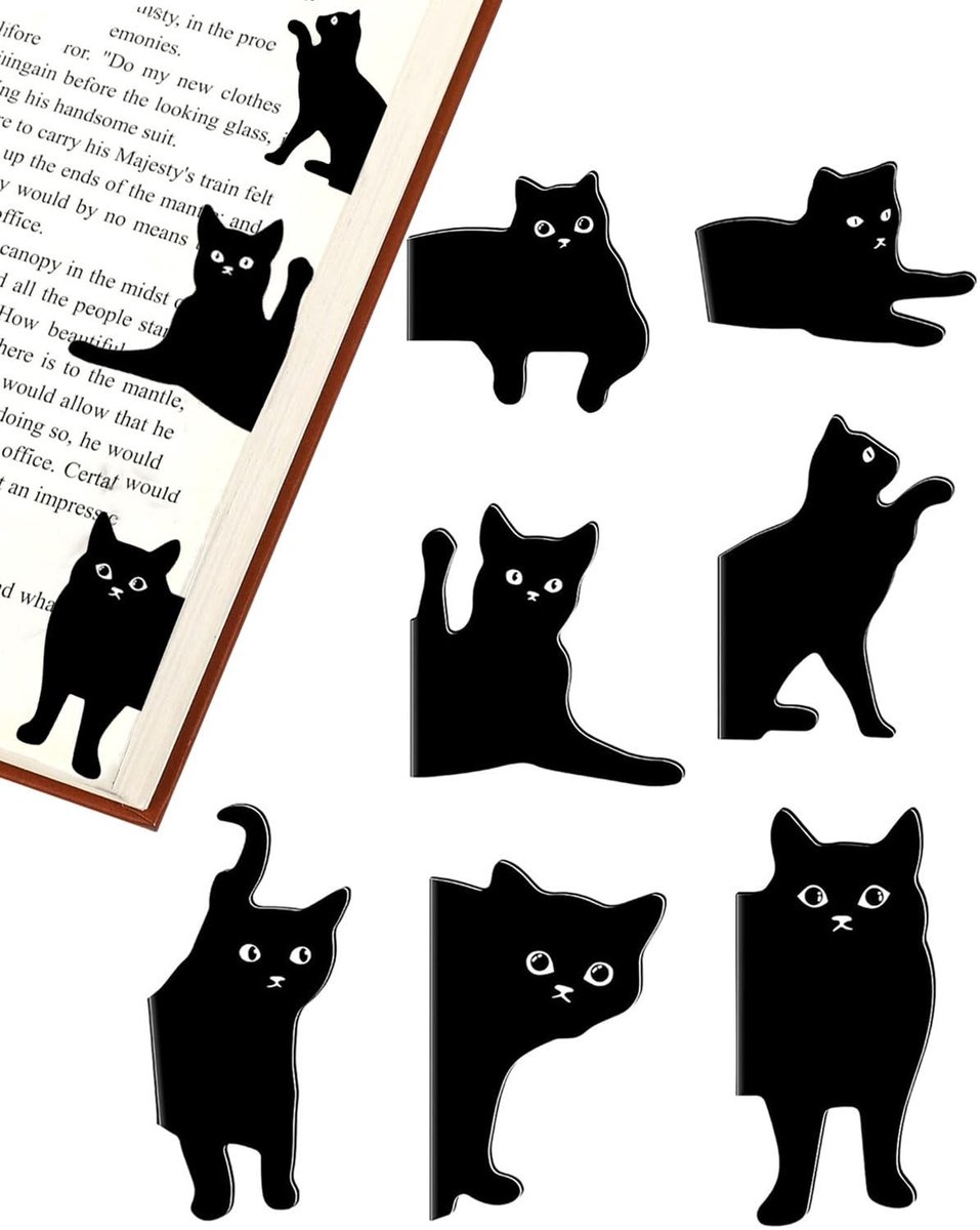 Dailygoods- Boekenleggers 7 Stuks - Magnetische Bladwijzers - Zwarte Katten - Cadeau voor Dames - Duurzaam Gecoat Papier - Lichtgewicht en Gebruiksvriendelijk