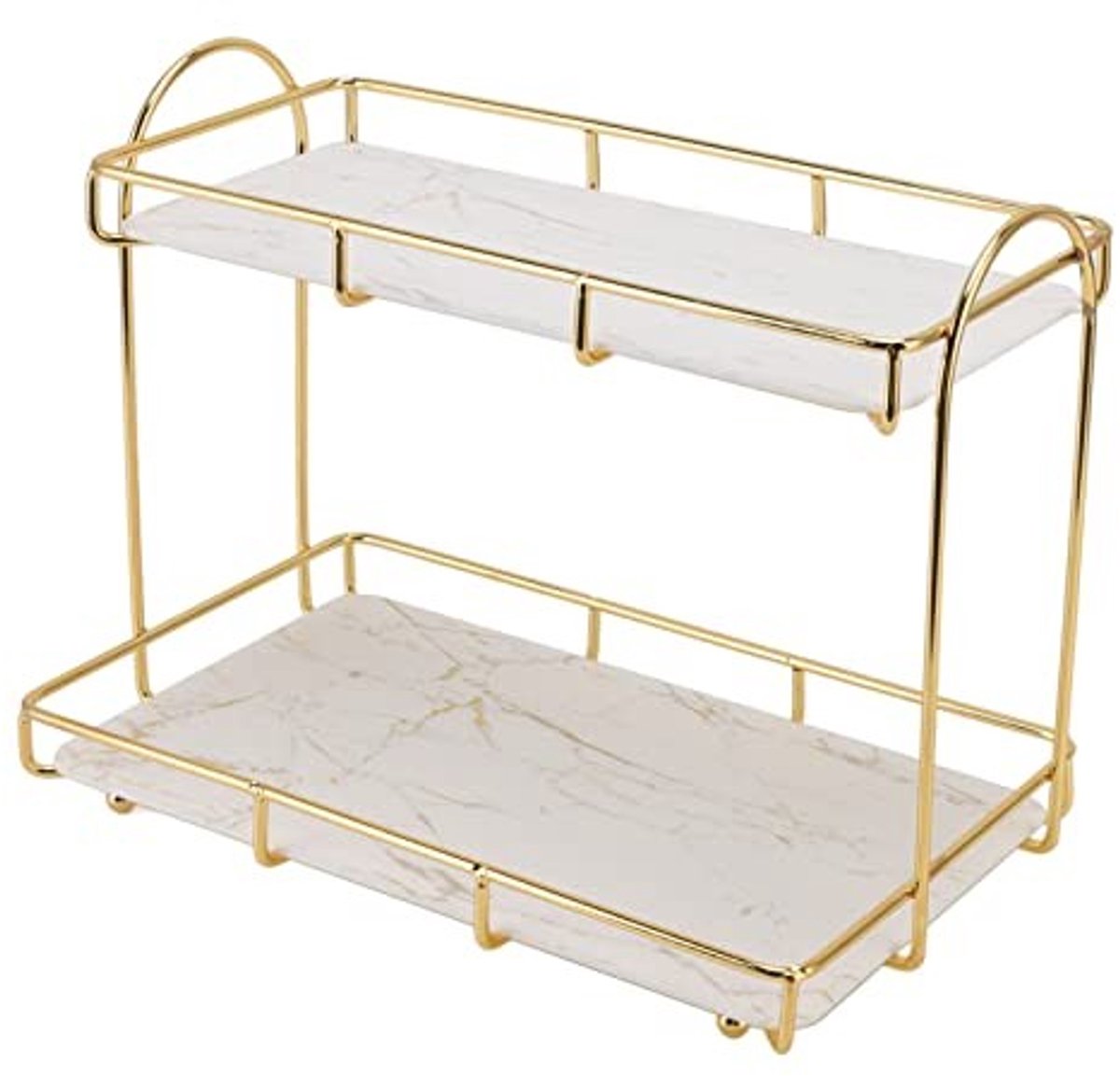 Dailygoods- Badkamer Organizer - Stevig en Duurzaam - 2 Laags Opbergrek - Gouden Coating - Makkelijk Schoon te Maken - Inclusief Niet-Markerende Tape