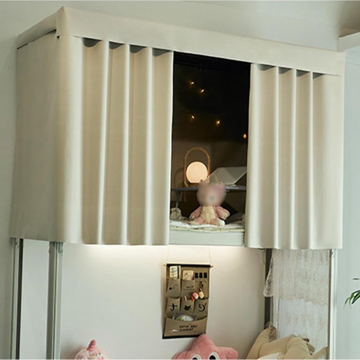 Verduisterend Bedgordijn - Stapelbed Gordijn - Privacy Creëren - 3-Laags Stof - 1.2/1.5m Hoogte - Beige