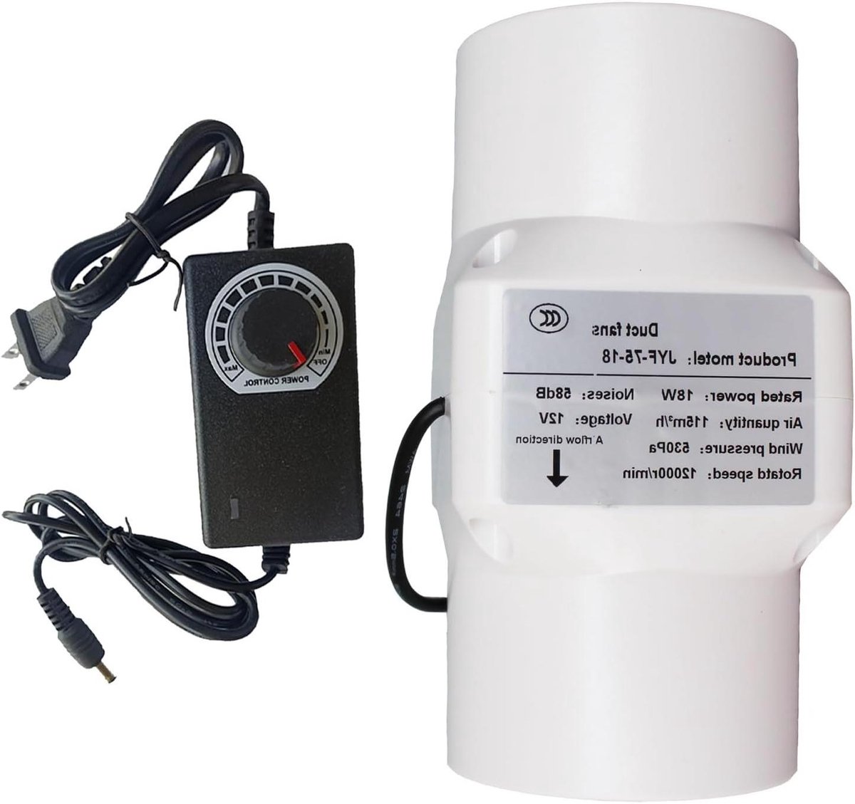 Inline Ventilator - Afzuigventilator Pijp - Ruimte Ventilatie - Energiezuinig 12V - 3 Inch