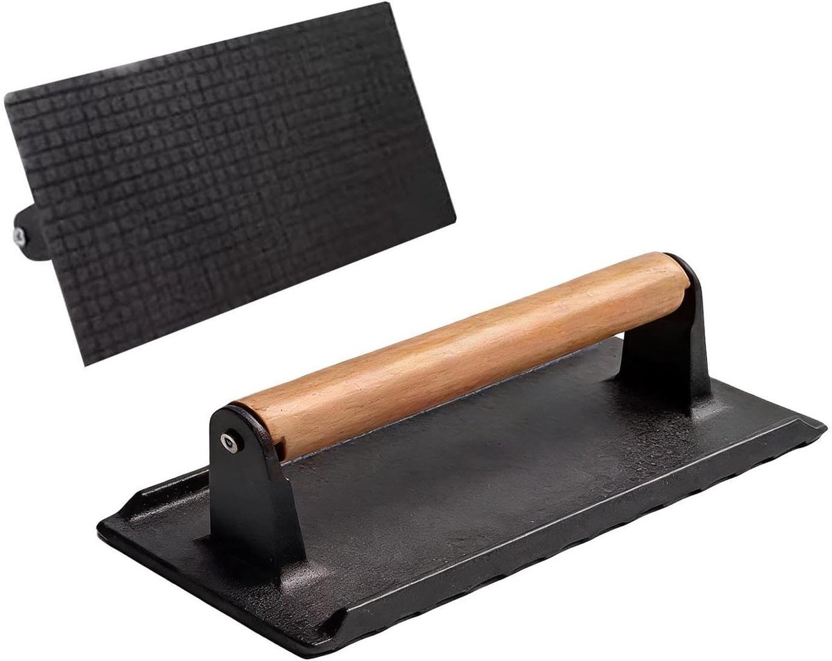 Smash Burger Pers Grillplaat Accessoire Gelijkmatig Drukken Houten Handvat 21.8 cm Metaal