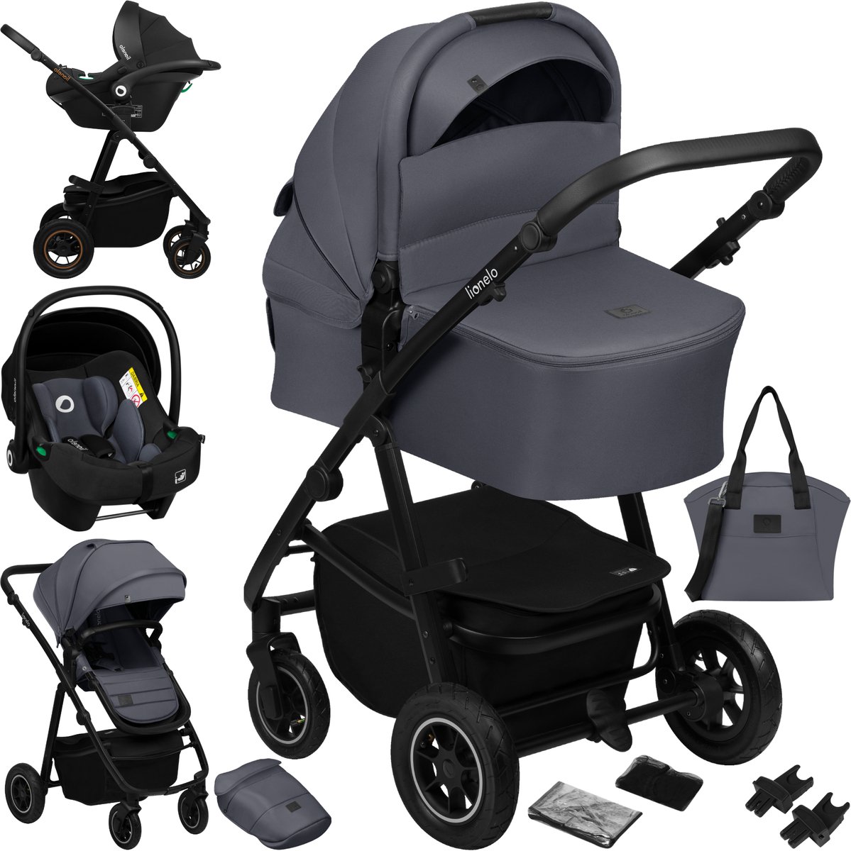 Lionelo Amber Plus 3-in-1 Kinderwagen – Reiswieg, Wandelwagen & Autostoeltje – XXL Ventilatie – All-Terrain Wielen – UPF50+ – Universele Adapters – Premium Stoffen – Vanaf Geboorte tot 4 Jaar van Lionelo