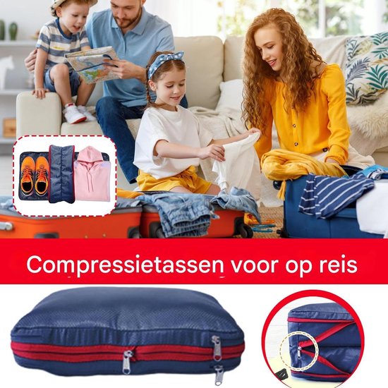Reis Koffer Compressie Zakken - Kleding Organizer - Ruimte Besparen - Dubbele Opbergvakken - 37.5 x 27.5 cm - Donkerblauw — afbeelding 4