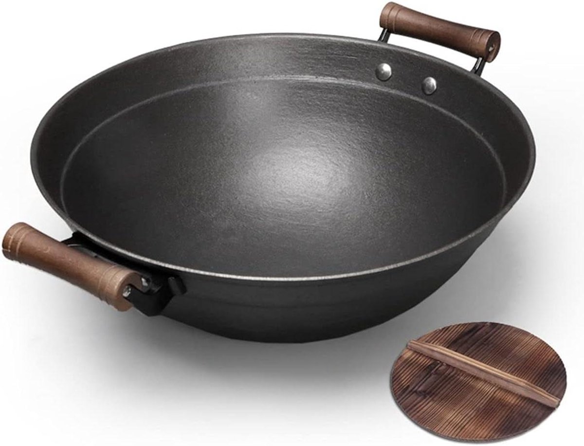 Gietijzeren Wok Koekenpan Allround Koken Handgemaakt Ontwerp 32CM Zwart