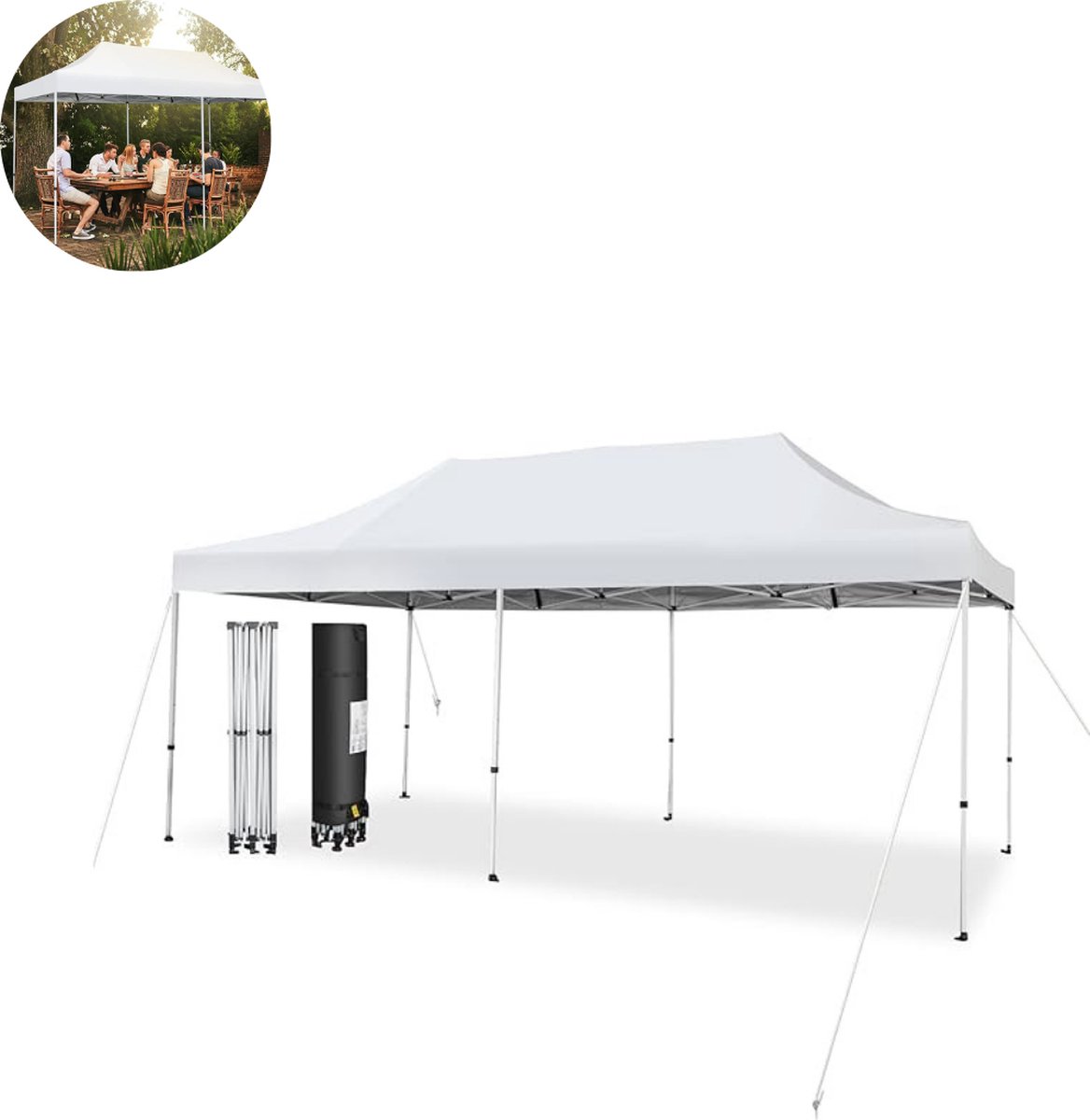 Partytent opvouwbaar - 3 x 6 m - Paviljoen - Easy up - Waterdicht - Weerbestendig - Wit