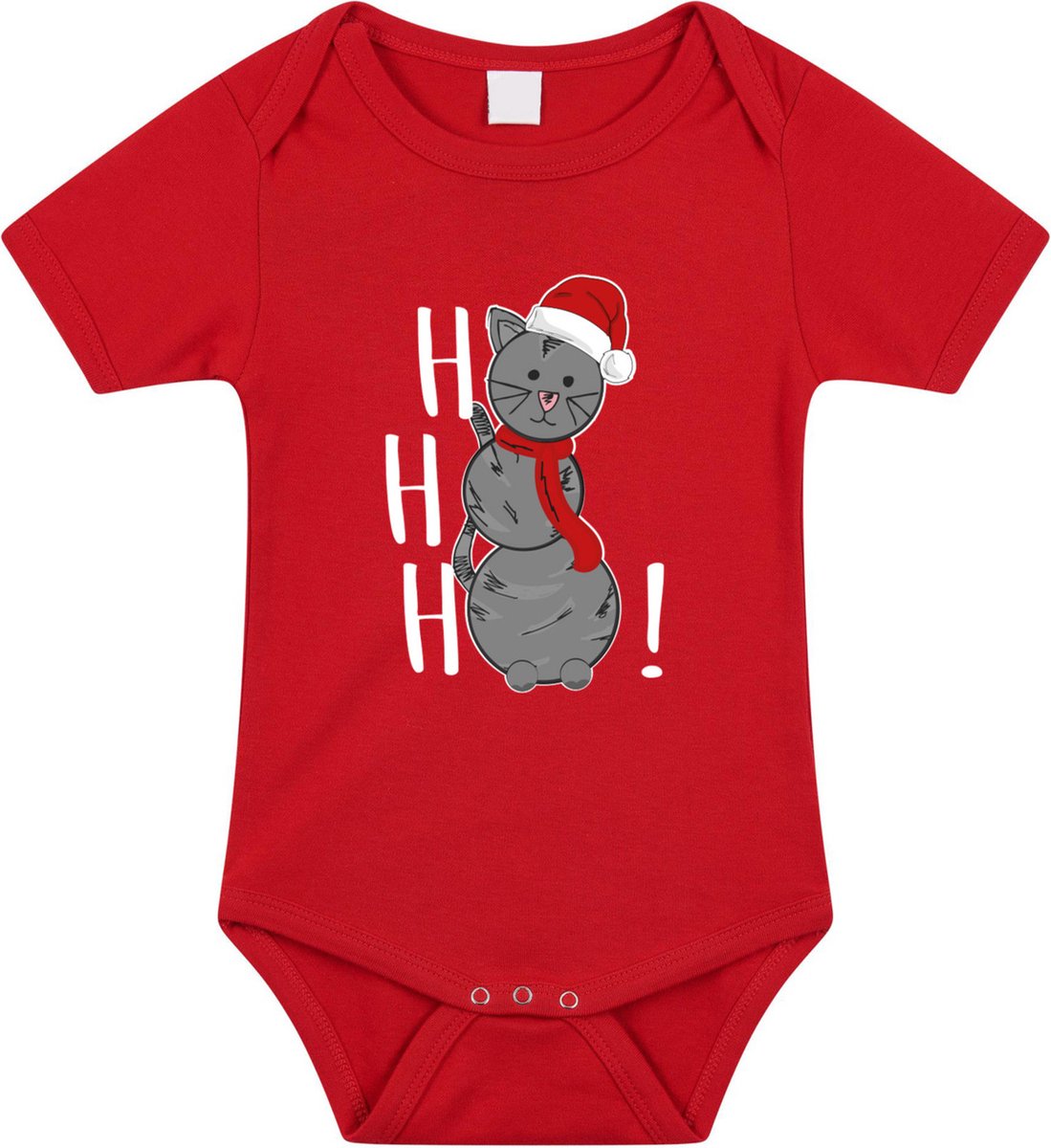 Bellatio Decorations Kerst baby rompertje - rood - sneeuwpop kat- hohoho - Kerst cadeau 92