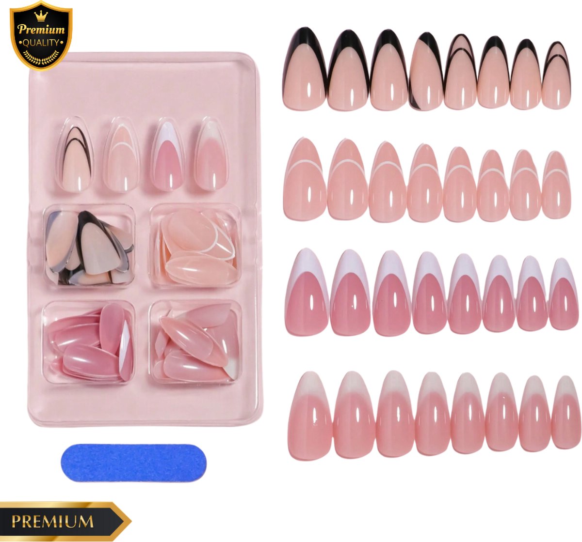 Goedkoopste GUAPÀ® Plaknagels | 96 stuks valse nagels | Press On Nails | Zelfklevende Plaknagels | Nepnagels | Kunstnagels | Compleet plaknagels starterspakket | Nagels Wraps | Nail Art | French Manicure Nagels | 96 stuks plaknagels Franse Nagels Diverse Kleur