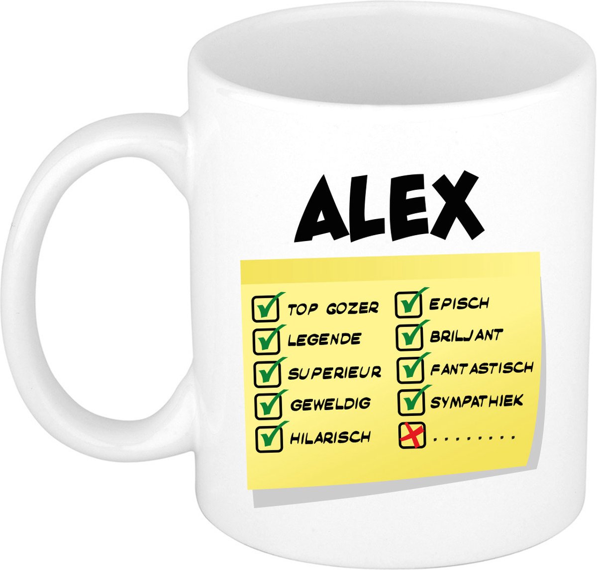 Bellatio Decorations Naam mok Alex - wit - top gozer - keramiek - 300 ml - cadeau collega beker