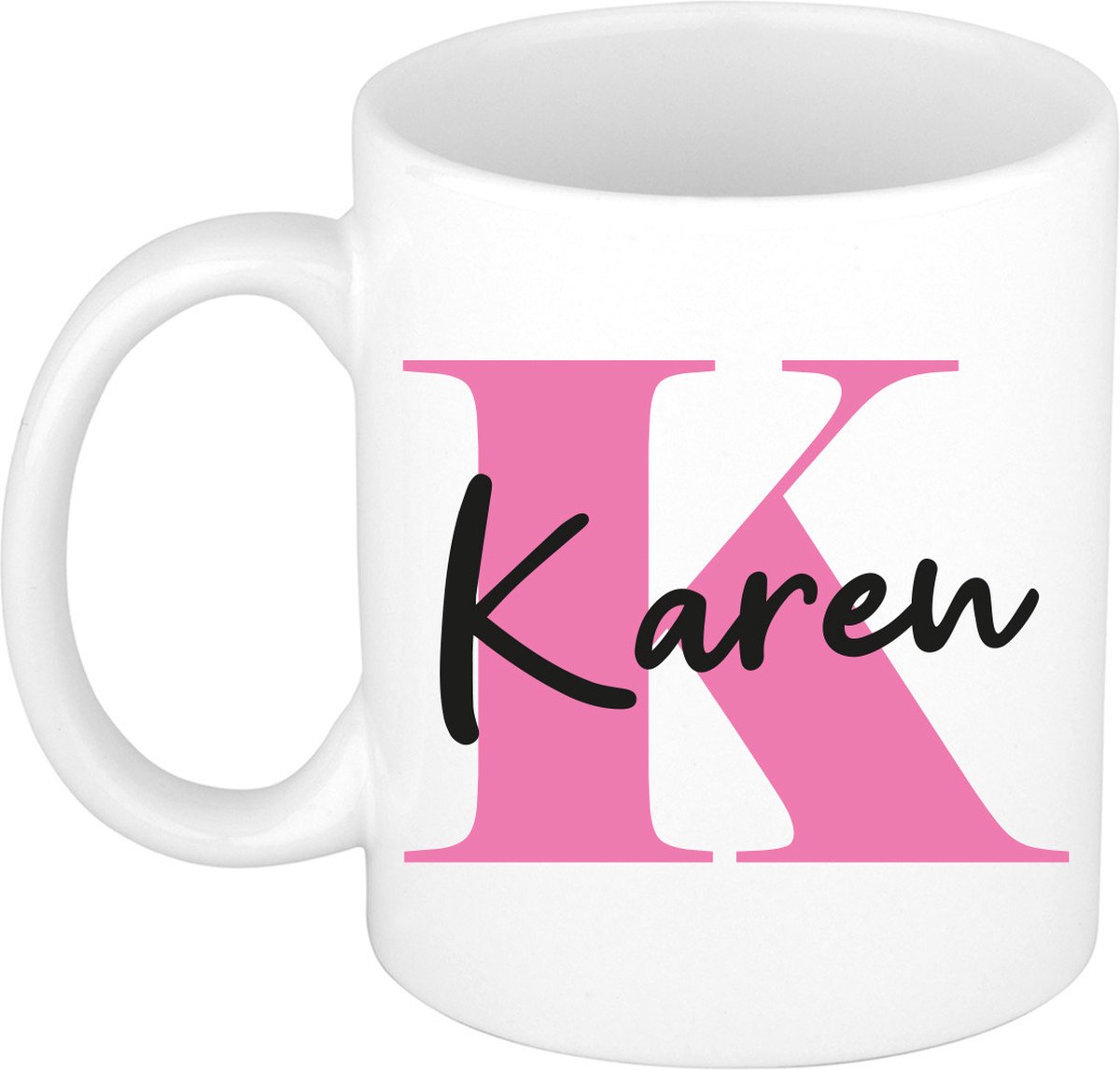 Bellatio Decorations Naam mok Karen - roze - wit - keramiek - 300 ml - cadeau beker