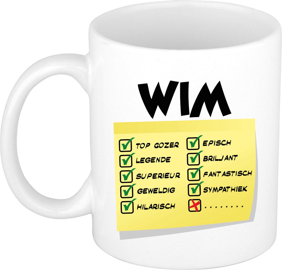 Bellatio Decorations Naam mok Wim - wit - top gozer - keramiek - 300 ml - cadeau collega beker