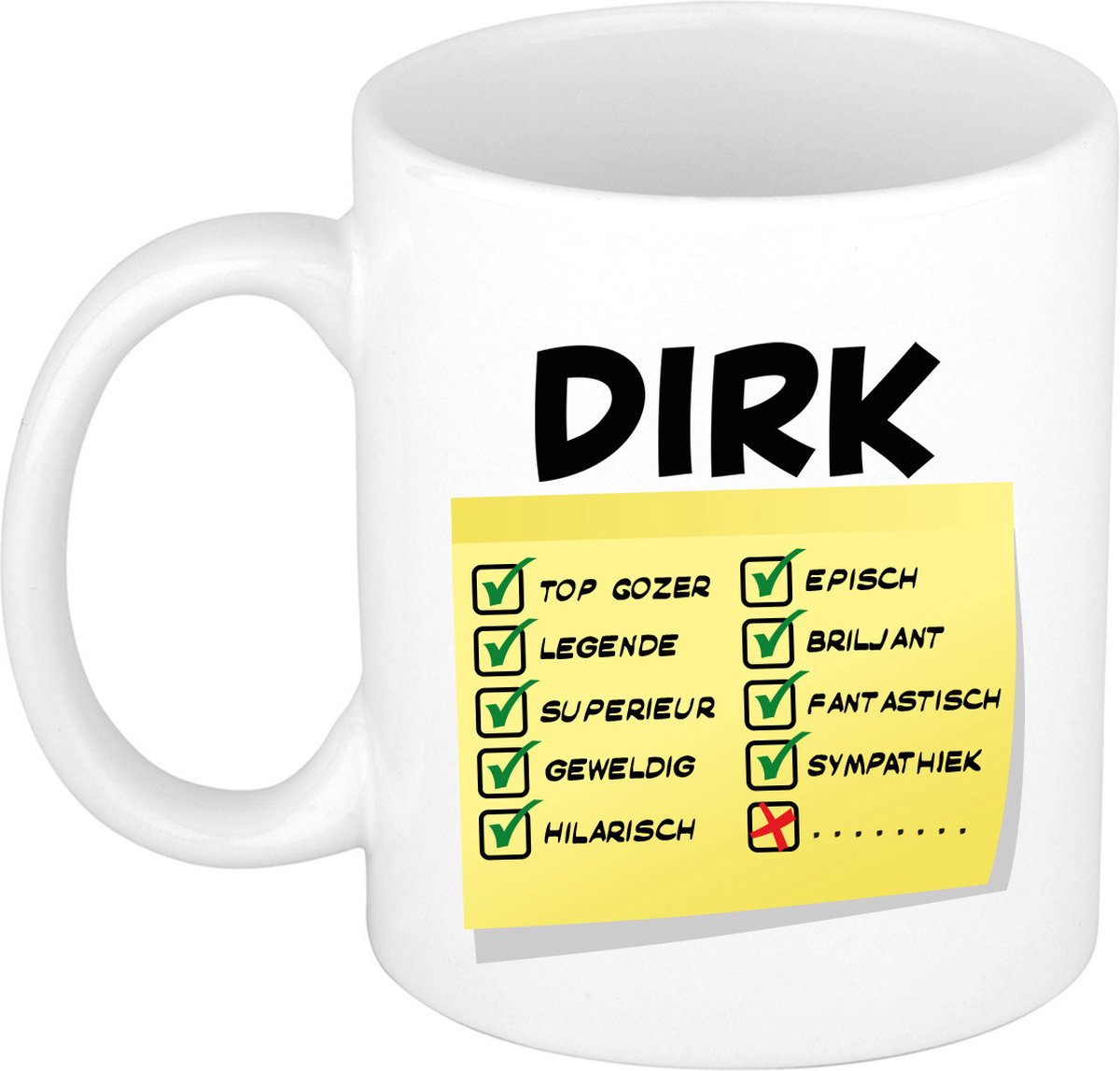 Bellatio Decorations Naam mok Dirk - wit - top gozer - keramiek - 300 ml - cadeau collega beker
