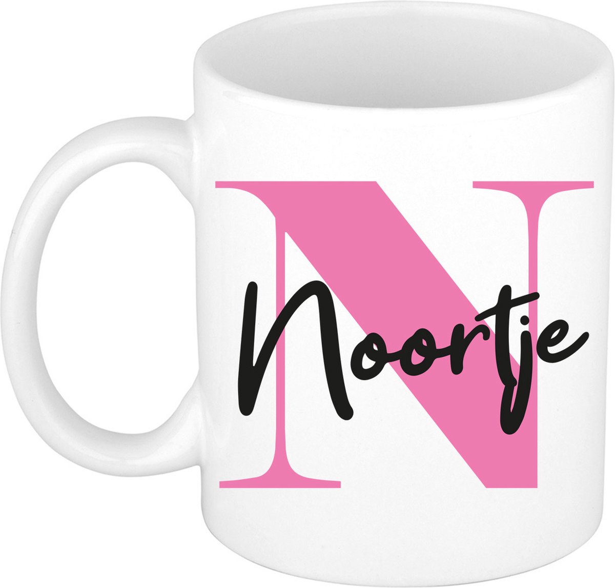 Bellatio Decorations Naam mok Noortje - roze - wit - keramiek - 300 ml - cadeau beker