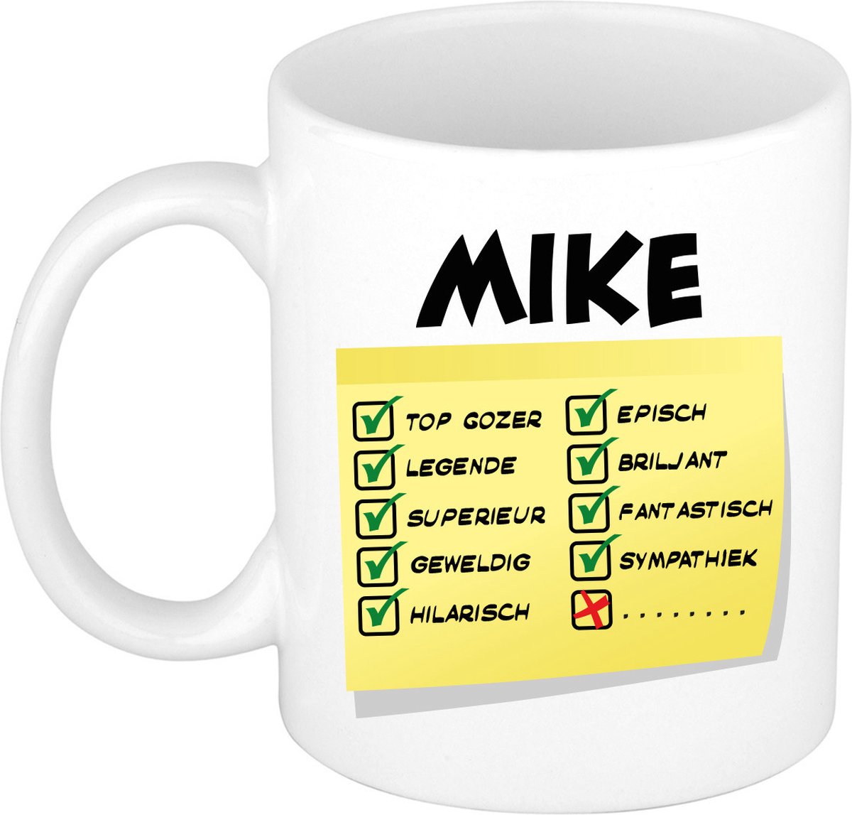 Bellatio Decorations Naam mok Mike - wit - top gozer - keramiek - 300 ml - cadeau collega beker