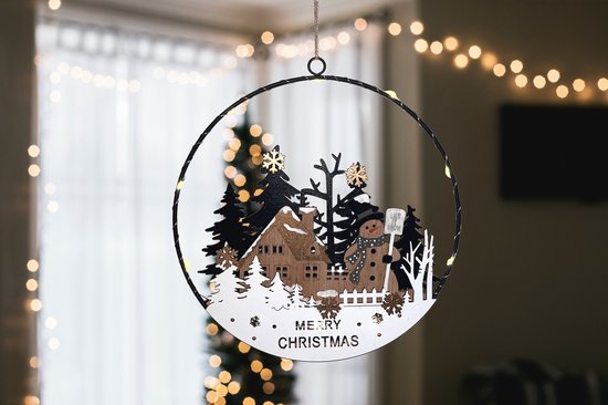 Foto: Raamdecoratie kerstlandschap snowy met 10 leds 25 cm