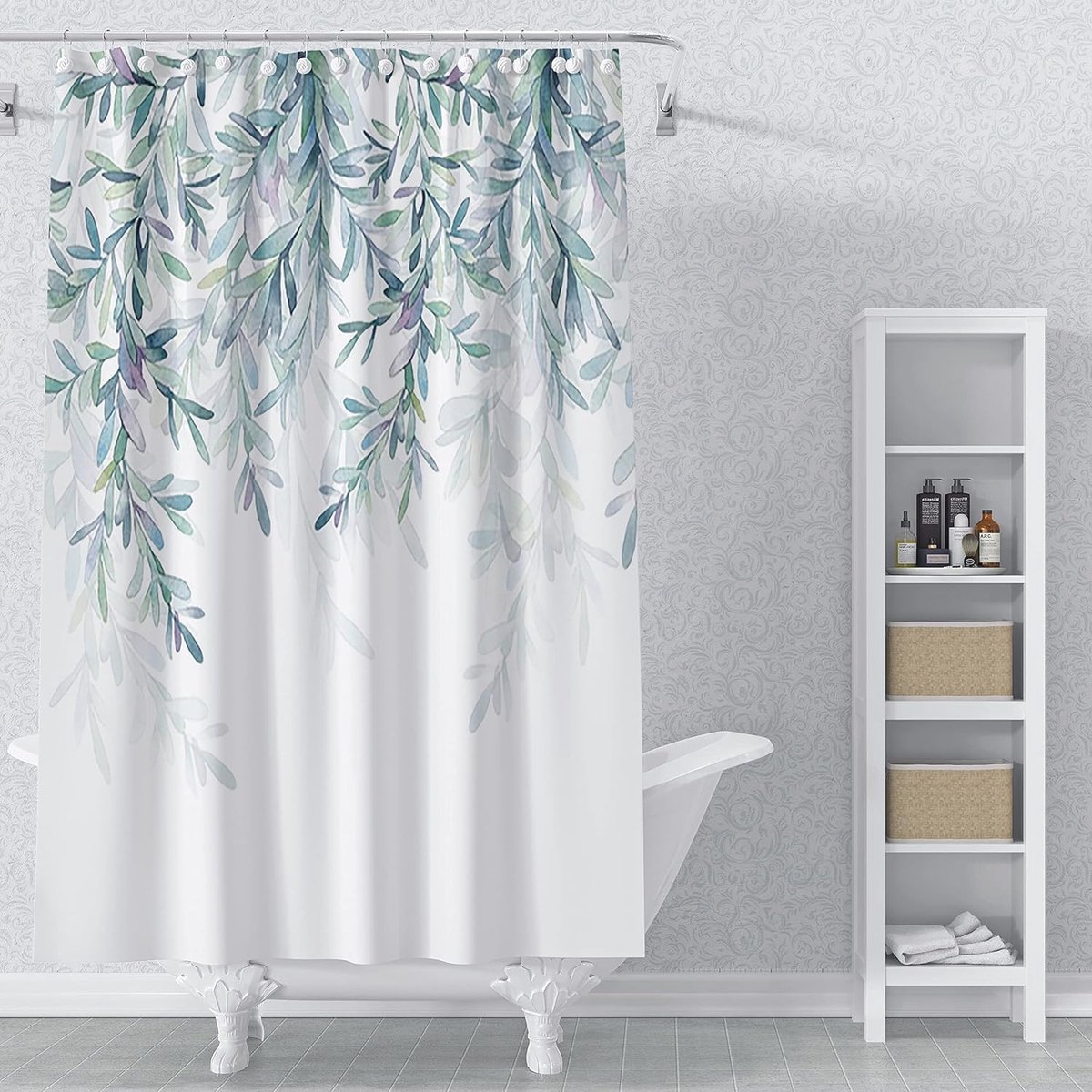 Douchegordijn Aquarel Natuur Eucalyptus 183x198cm Waterdicht Polyester