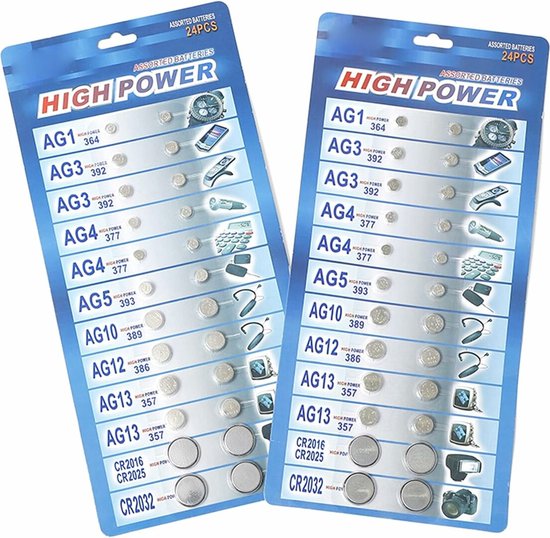 48 stuks batterijen mix - AG1/AG3/AG4/AG5/AG10/AG12/AG13 ...