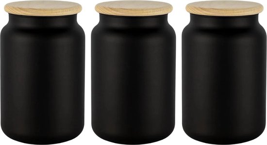 SHUESS Set van 8 x 500 ml voorraaddozen, kruidenpotjes, vierkant, houten deksel, voorraadpotten, glazen container met deksel, klein, stapelbare kruidenpotjes, opbergpotten