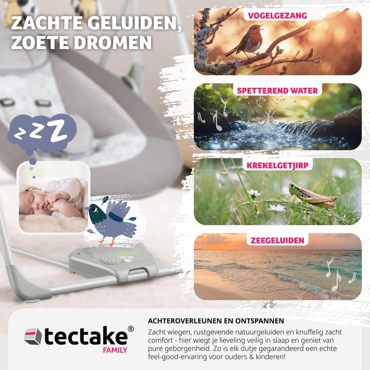tectake® Wipstoel - Elektrische Baby Schommelstoel thumbnail 6