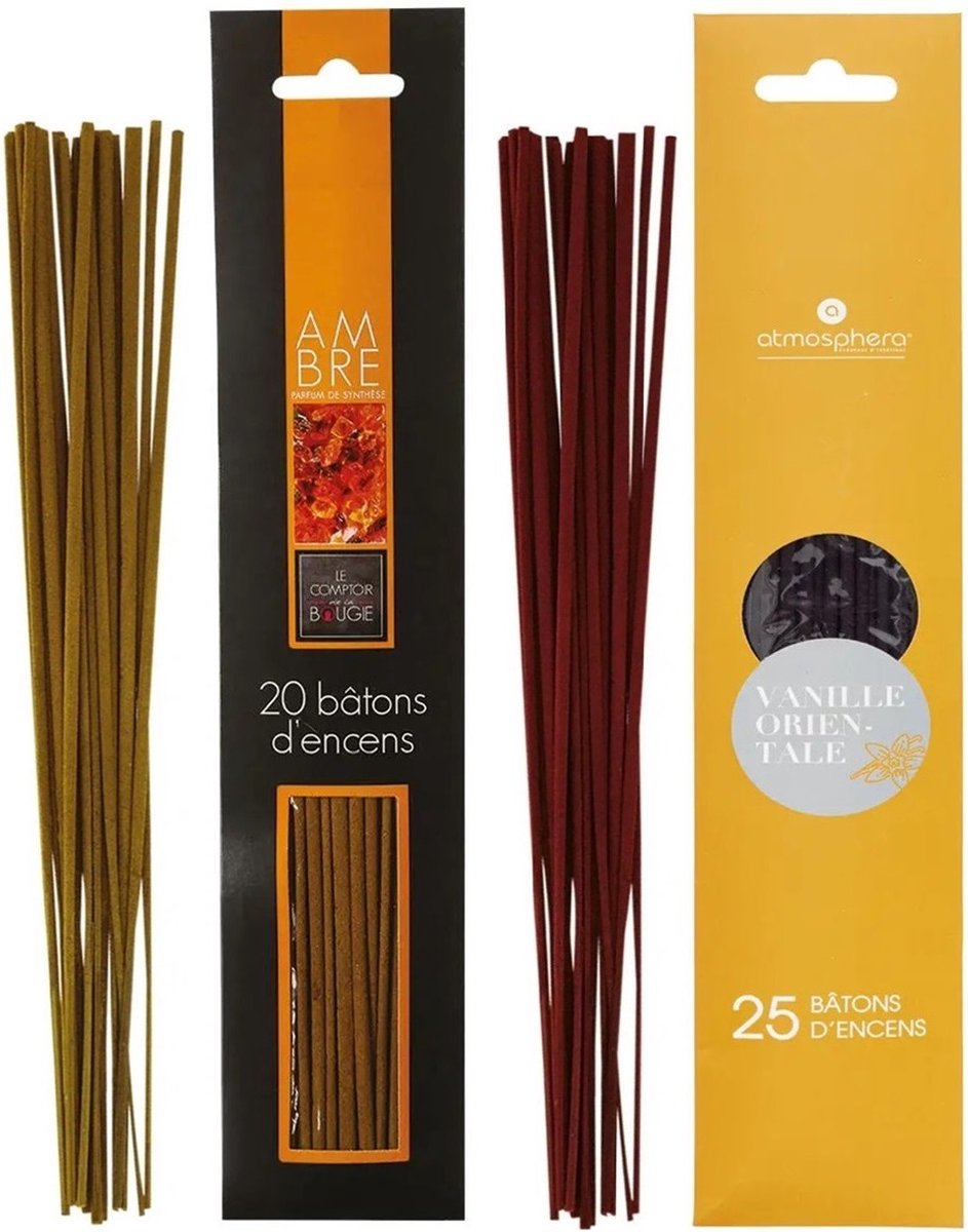 Atmosphera Wierook stokjes - set van 2 geuren - Amber en Oosters Vanille - 25 cm - Ontspanning Oranje