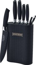 Bol.com Royalty Line® 6MSTK Messenset Met Blok - Luxe 7 Delig Messenblok - Scherpe Messensets - Zwart aanbieding