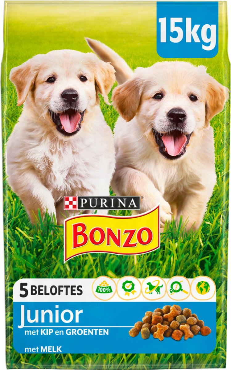 2x15kg Junior met Kip, Groenten en Melk Bonzo Hondenvoer
