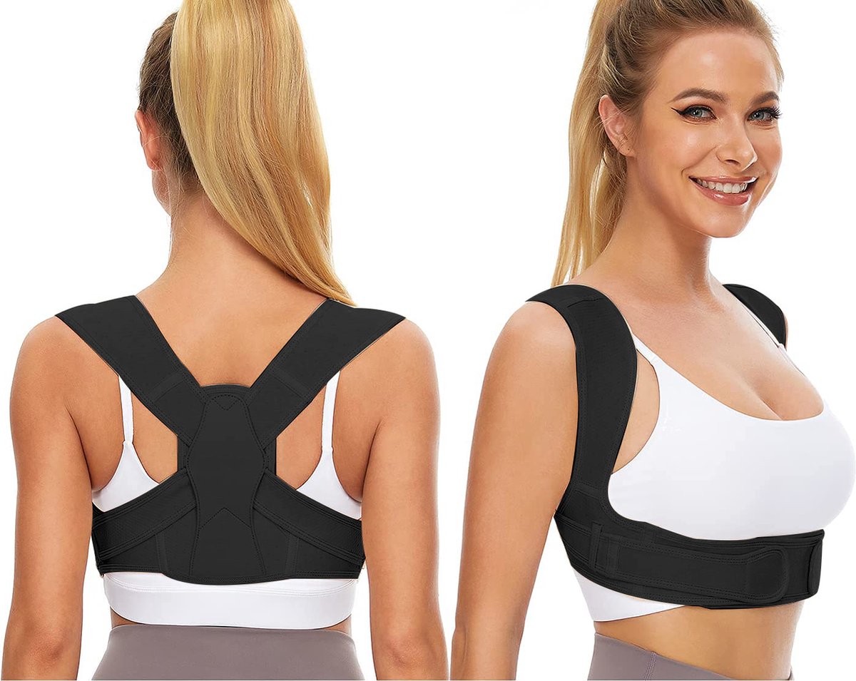 DOWO® - Rugbrace tegen aanhoudende schouder en rug pijn - Verstelbare Rugband - Houding corrector Man & Vrouw - Postuur Correctie Rugbraces - Tegen Rugklachten – S/M