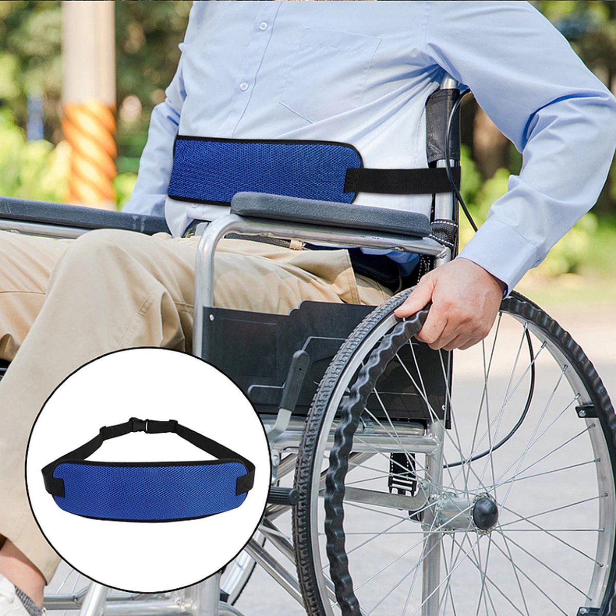 Goedkoopste Allernieuwste.nl® Brede Luxe Rolstoelgordel - Veiligheidsriem voor Rolstoelen - Veilige Heupband voor Rolstoel Scooter Scootmobiel - Blauw - 130 x 12 cm