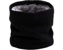 Warm Gebreide Col Sjaal Zwart - Zachte Fluffy voering - Dikke Hals Warmers - Deels katoen| Seizoen Herfst winter| Cadeaus | Teddy voering