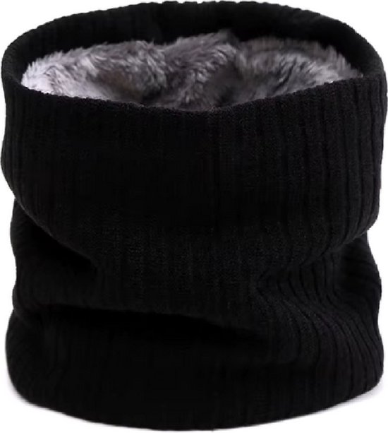 Warm Gebreide Col Sjaal Zwart - Zachte Fluffy voering - Dikke Hals Warmers - Deels katoen| Seizoen Herfst winter| Cadeaus | Teddy voering