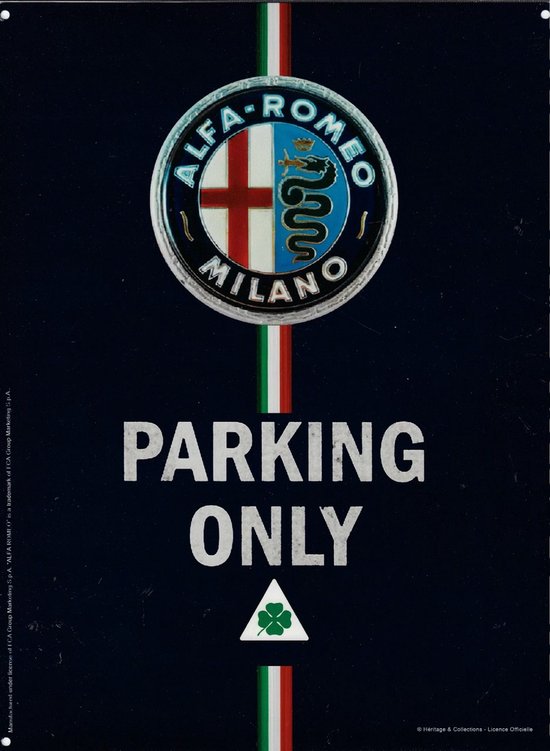 Alfa Romeo Parking Only. Metalen wandbord 30 x 40 cm.
