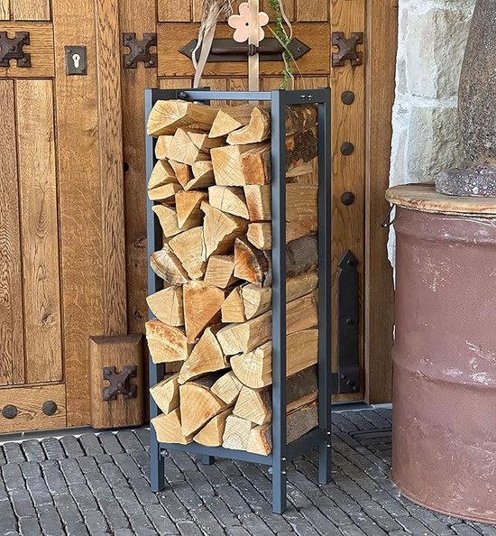 QUICK STAR Metalen Haardhoutrek Antraciet 143 X 70 X 145 Cm Tuin Brandhoutrek 14 M³ 2 Slagerige Brandhoutopslag Stapelhulp Buiten
