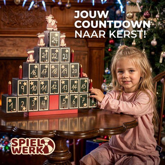Spielwerk Adventskalender Pyramide – 24 Vakjes - 45x45x7cm - Groen