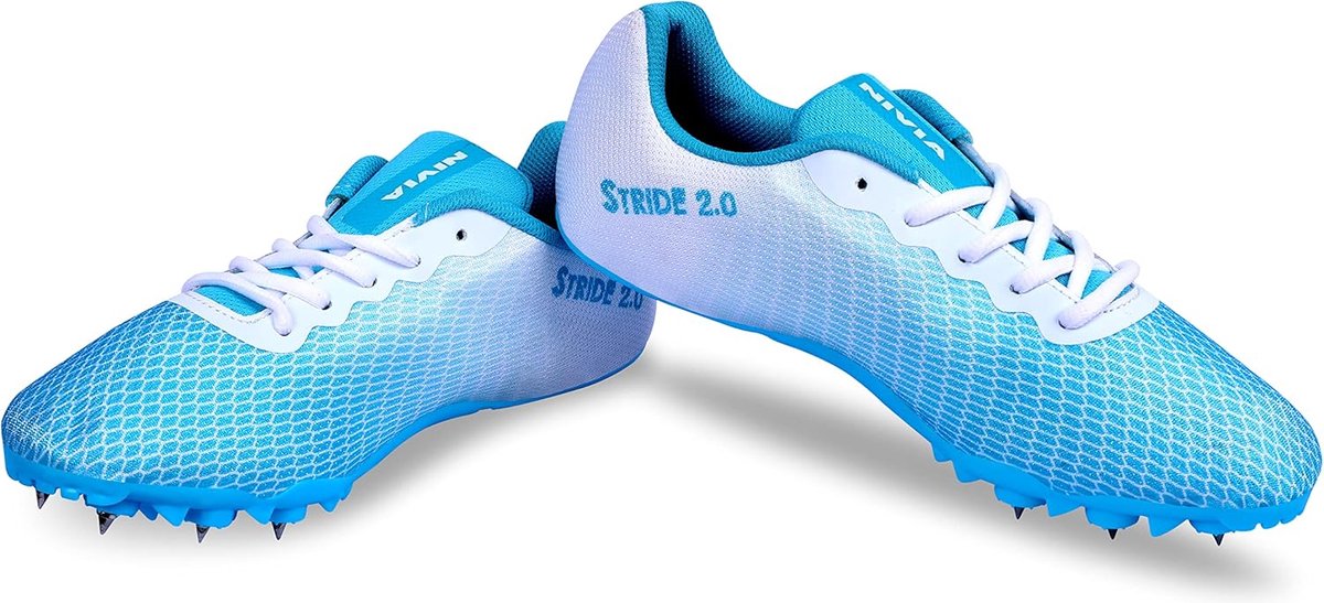 Nivia Stride 3.0 Atletische Spikes Track & Field Schoenen Blauw 6 39 EU Materiaal: Synthetisch EVA Voor heren en jongens Lichtgewicht TPU Fusion Technologie Betere demping 8 afneembare spikes