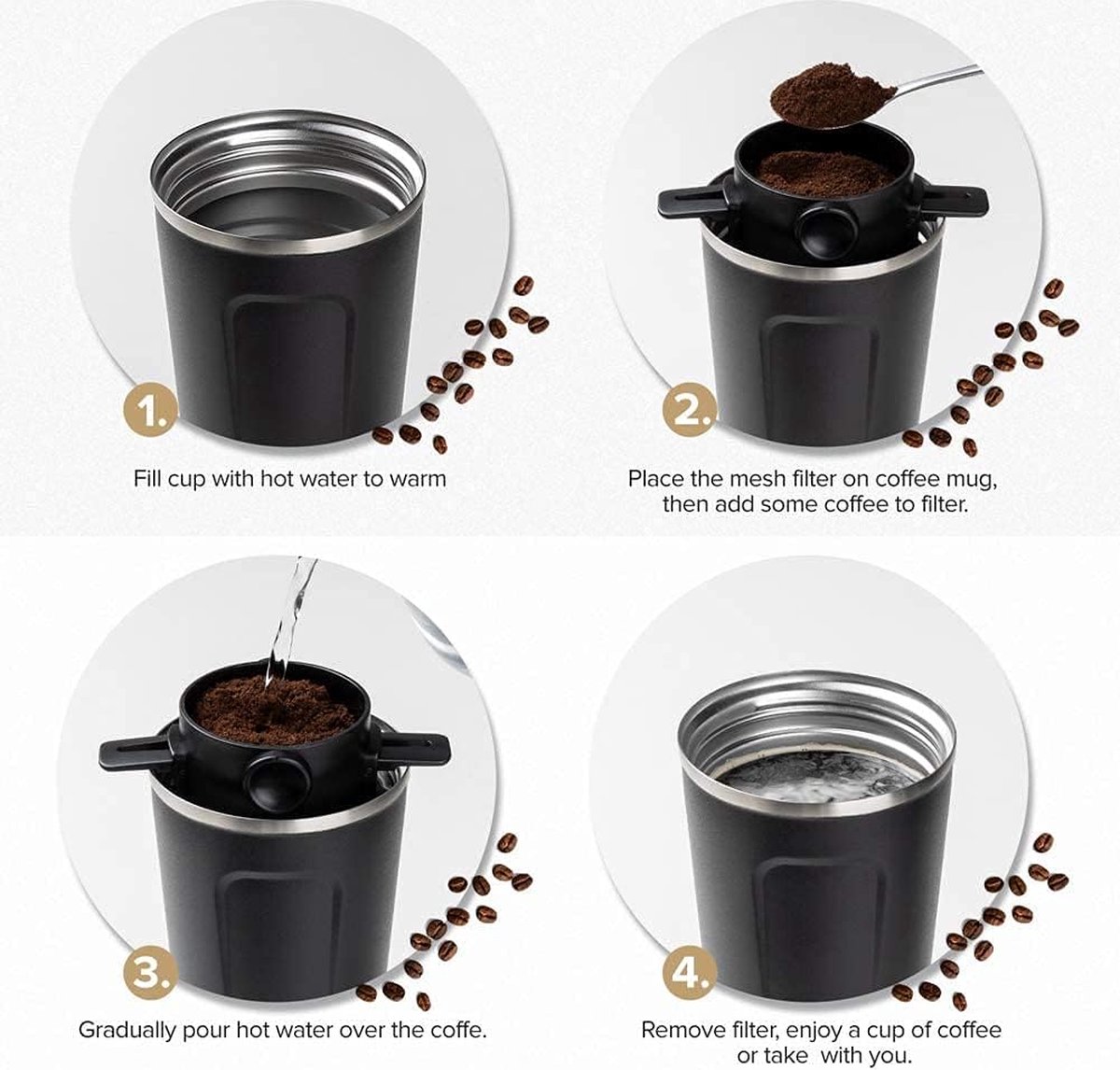 Koffiefilter - Koffiefilterhouder - Rvs Koffiefilter - Herbruikbaar - Koffie Dripper - Papierloos Giet Over Koffiedruppelaar - Geschikt Voor Handmatige Bereiding Van Permanente Koffie - Geschikt Voor Thuiskantoor, Reizen, Kamperen - Zwart - 1 Stuk — cadeau in Kookcadeaus - foto 8