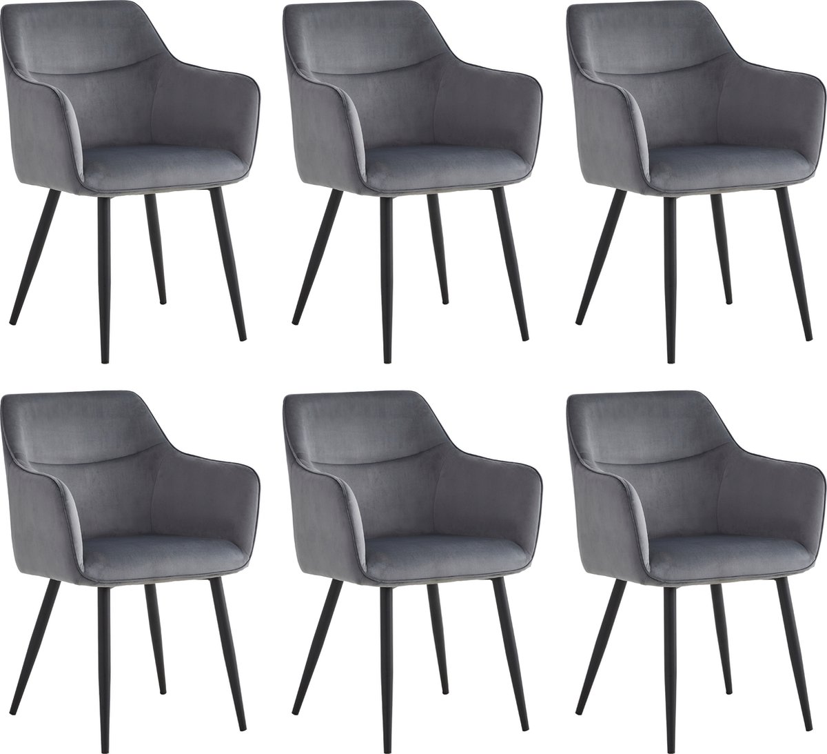 Colenis City Eetkamerstoel - Set Van 6 - Grijs - Velvet - Industrieel - Stoel - Design - Armleuningen
